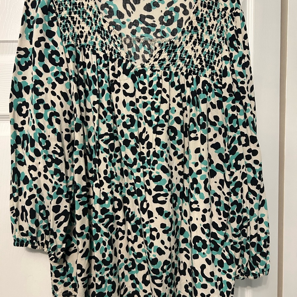 Cato Teal and Black Animal Print Top